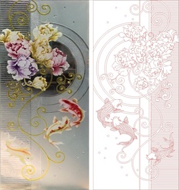 牡丹鱼 芙蓉艺术玻璃玄关矢量图