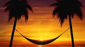 夕阳海滩吊床视频素材