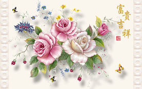 富贵吉祥3D欧式花朵电视背景墙