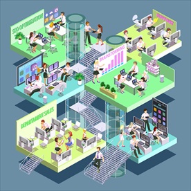 三维等距网络公司场景矢量素材