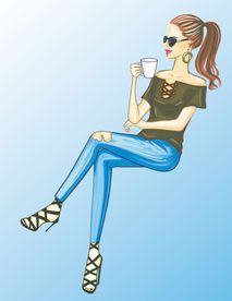 卡通美女喝咖啡图片