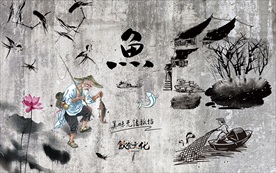 手绘鱼装饰画