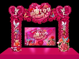 七夕浪漫玫瑰花柱花艺造型门头
