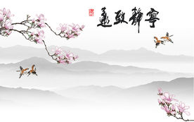 宁静致远新中式手绘电视背景墙