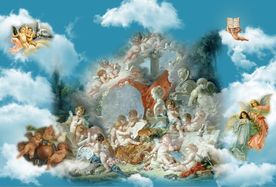 蓝天白云天顶天使壁画