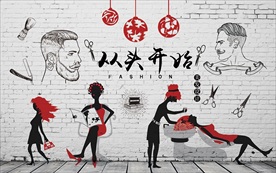 手绘专业美发装饰画背景墙