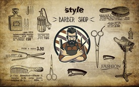 手绘欧式复古美发背景墙装饰画