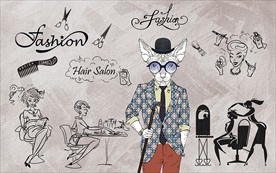 手绘美发装饰画背景墙