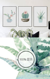 水彩仙人掌清新装饰无框画