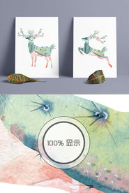 水彩麋鹿田园装饰无框画