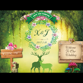 森系绿色田园婚礼舞台迎宾签到背