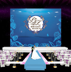 蓝色海洋主题婚礼婚庆迎宾舞台签