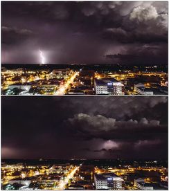 夜间城市上空闪电风暴