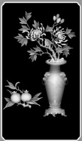 菊花石榴浮雕精雕灰度