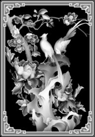 牡丹花鸟精雕浮雕灰度
