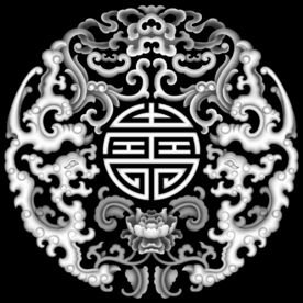 草龙洋花边框镂空精雕灰度浮雕