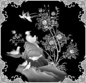 牡丹花开富鸳鸯花鸟灰度浮雕精雕
