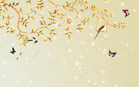 3D清新时尚花鸟电视背景墙