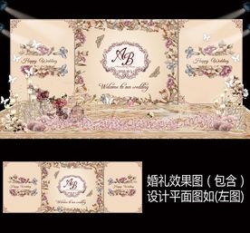 香槟金复古花卉婚礼背景