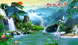 流水生财中式背景墙