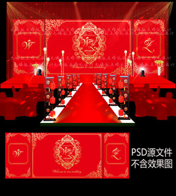 中式汉唐大红金色简约婚礼psd