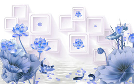 3D立体框架荷花电视背景墙