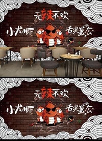 手绘龙虾装饰画背景墙