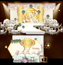 香槟金几何婚礼AI矢量