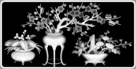 梅花花瓶博古精雕浮雕灰度