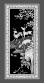 松鹤鹿回纹精雕浮雕灰度图