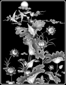 荷花精雕浮雕灰度图