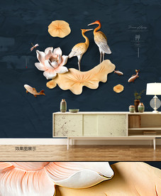 唯美装饰画 荷花图 沙发背景墙