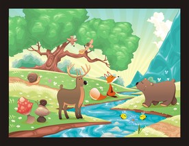 卡通动物风景插画