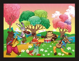 卡通动物风景插画