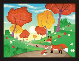 卡通动物风景插画