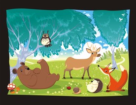 卡通动物风景插画