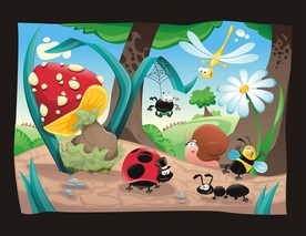 卡通动物风景插画