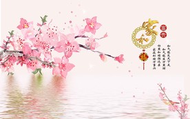 家和富贵清新粉色花朵电视背景墙