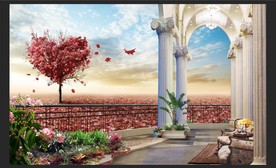 梦幻3d立体欧式风景罗马柱背景