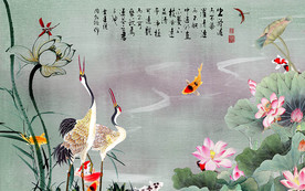 爱莲说中式背景墙