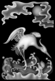 松鹤山水浮雕精雕灰度