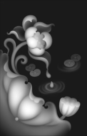 荷花浮雕精雕灰度