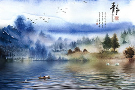 静意境山水背景墙