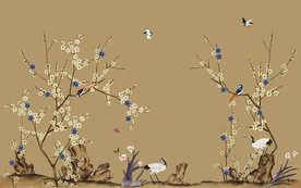 工笔花鸟珠宝背景墙