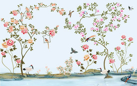 工笔花鸟背景墙