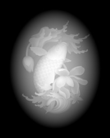 鲤鱼荷花46牌浮雕精雕灰度