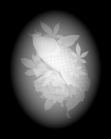 牡丹花鲤鱼浮雕精雕灰度46牌