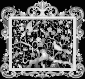 喜上眉梢洋花相框精雕灰度