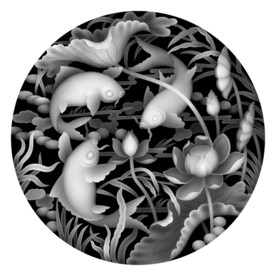 荷花鱼镂空圆形挂屏精雕浮雕