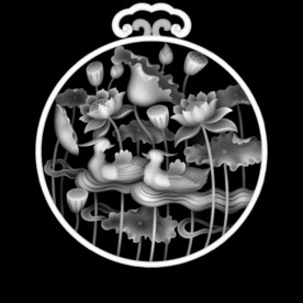 荷花鸳鸯镂空精雕圆挂屏精雕浮雕